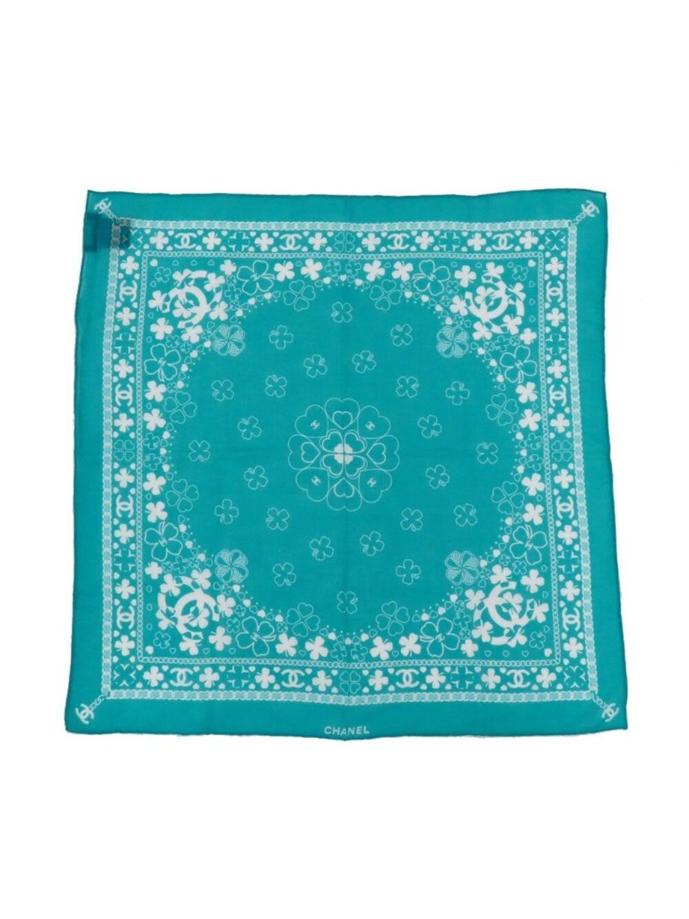 Chanel Scarf Bandana Clover & Blue Cotton